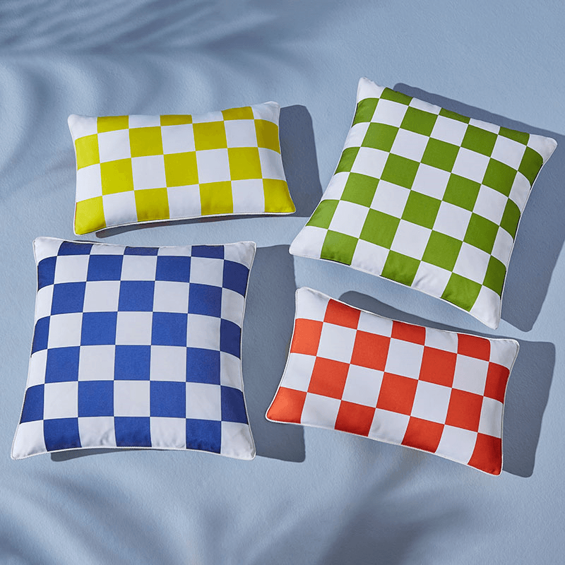 Checkerboard Outdoor Cushion, 51 x 51cm, Blue/Green