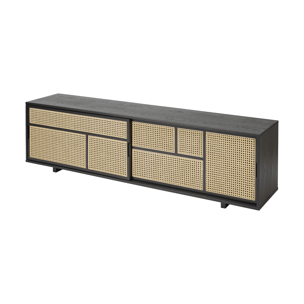 Air Low sideboard, 180 x 38 x 50cm, Black/Cane
