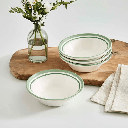 Image showing the Potter's Stripe Set of 4 Oatmeal Bowls, D16.5cm, Green product.