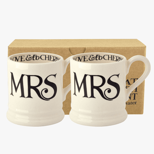 Image showing the Black Toast Set of 2 Mrs & Mrs Mugs, 300ml, Cream product.