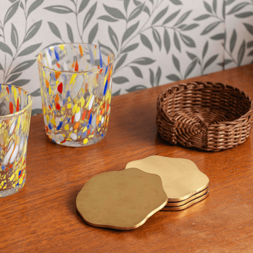 Image showing the Wavy Set of 4 Brass Coasters, Natural product.