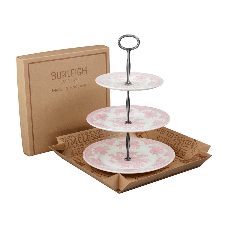 Asiatic Pheasants 3 Tier Cake Stand, H35 x W26.5 x D26.5cm, Pink