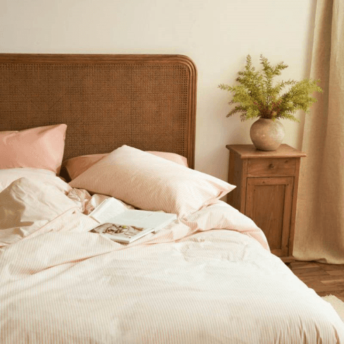 Image showing the The Stripe 200 Thread Count Pair of Pillowcases, Standard, Clay Pink product.
