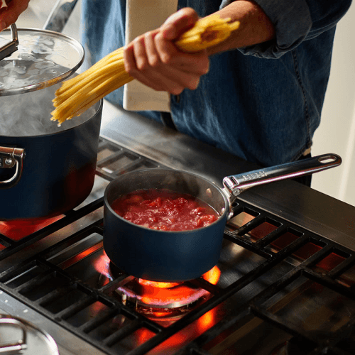Image showing the Space Folding Saucepan & Lid, 19cm, Midnight Blue product.