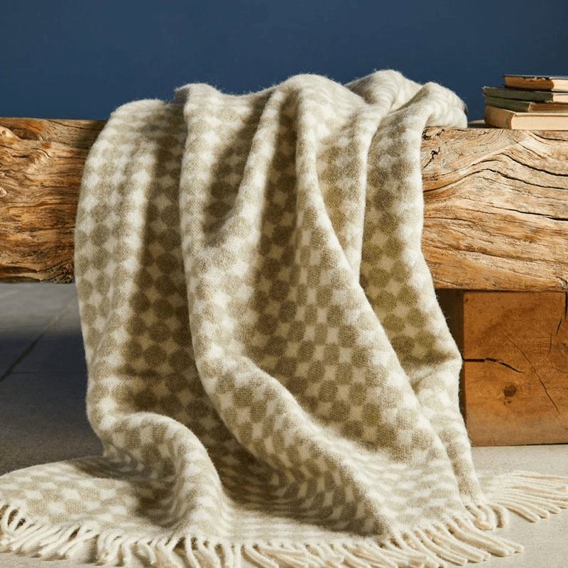 Jacquard Spot Pure New Wool Throw, 130 x 200cm, Sage