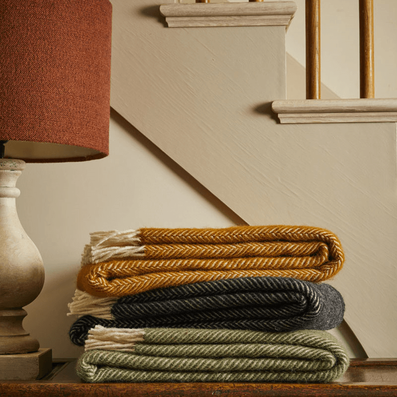 Fishbone Throw, 150 x 183cm, English Mustard