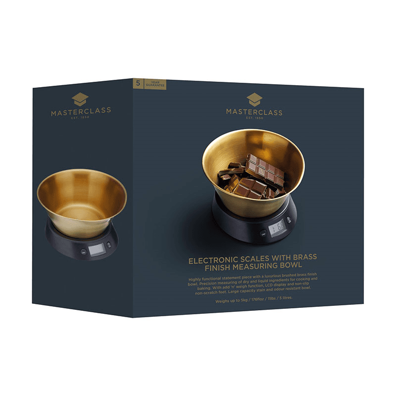 Electronic scales, H13 x D22cm - To 5Kg, Black With Brass Bowl