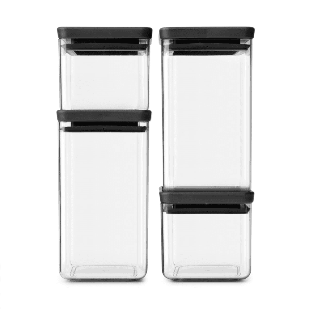 Tasty+ Stackable Square Canisters, Set of 4, Light Black Lids