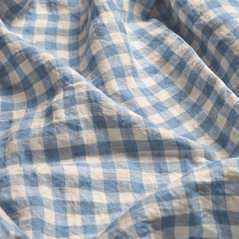 Gingham Linen Blend Pillowcase Pair, Standard, Warm Blue