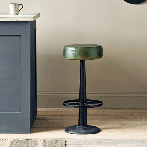 Image showing the Narwana Round Leather Stool, Rich Green product.