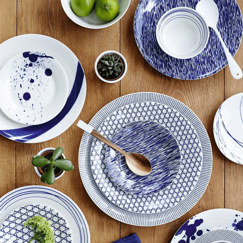 Image showing the Pacific Mixed 16 Piece Dinner Set, Blue/White product.