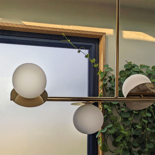 Image showing the Disk Opal Pendant Light, H108cm, Brass product.