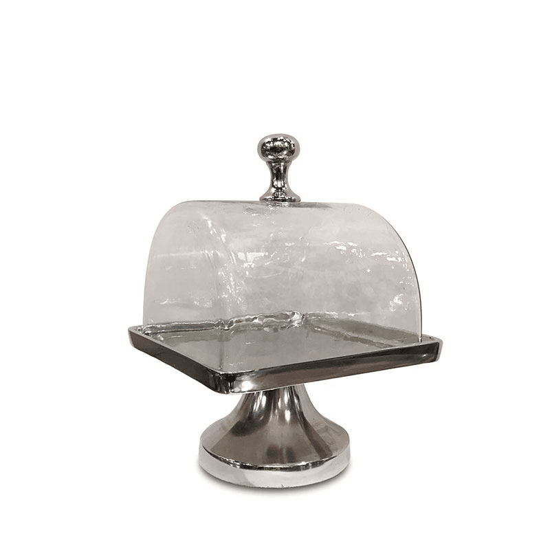 Cake Plate with Glass Dome, L17 x W17 x H24cm, Nickel