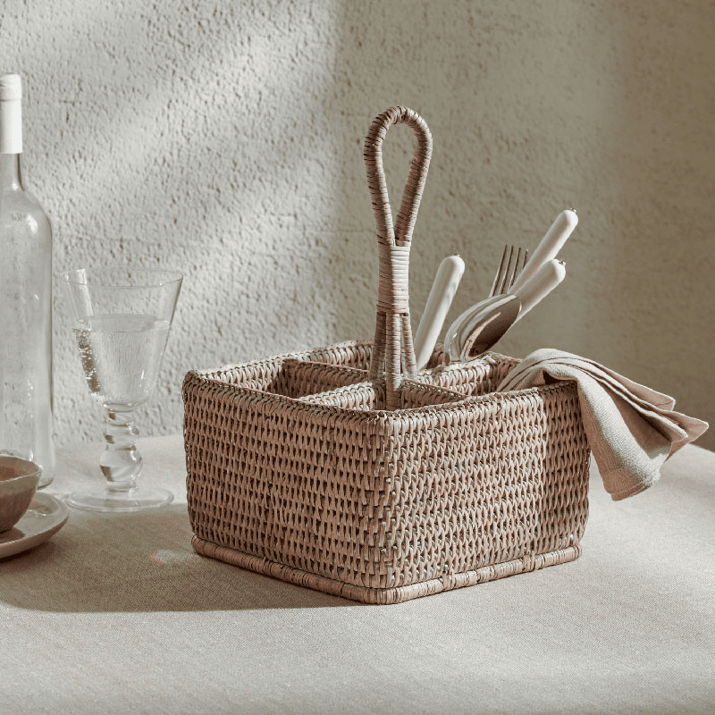 Ashcroft Condiment & Cutlery Basket, Rattan