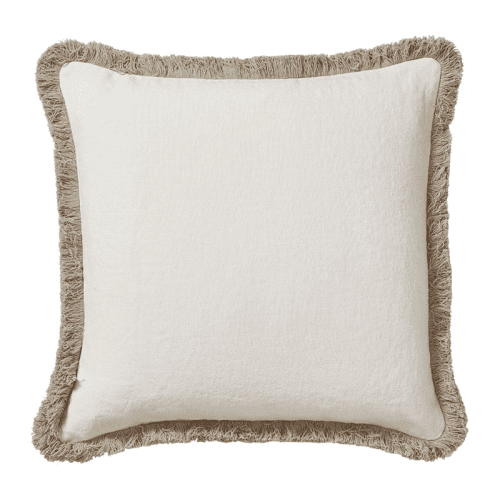 Image showing the Stonewashed Linen Cushion Cover with Fringing, 51cm, Off White product.