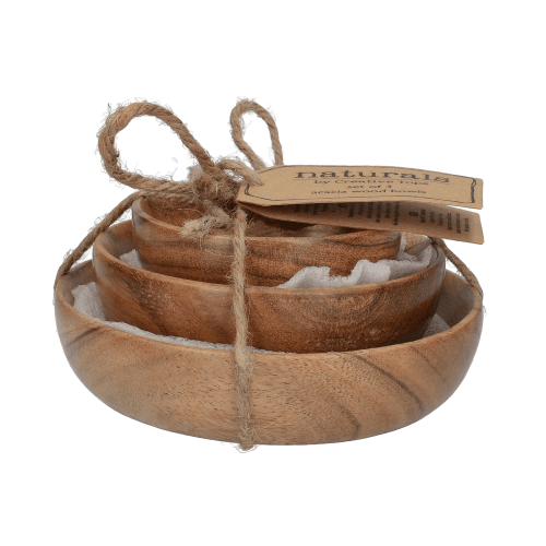 Image showing the Natural Collection Set of 3 wooden bowls, small/medium/large, Accacia Wood product.