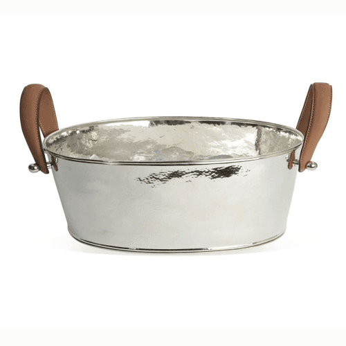 Image showing the Hammered Champagne bath with leather handle, 21 x 53 x 35cm, Nickel Plate And Leather product.