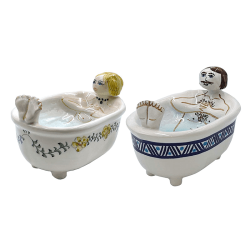 Image showing the Michelangelo & Bianca Pair of Soap Dishes, W7 x H16cm, Multi product.