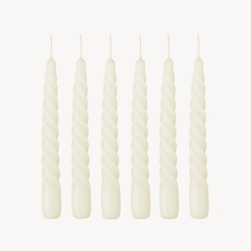 Twist Set of 6 Dinner Candles, H20cm, Ivory