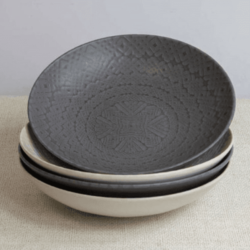 Image showing the Stoneware Set of 4 Coupe Pasta Bowls, D22cm, Grey Embossed product.