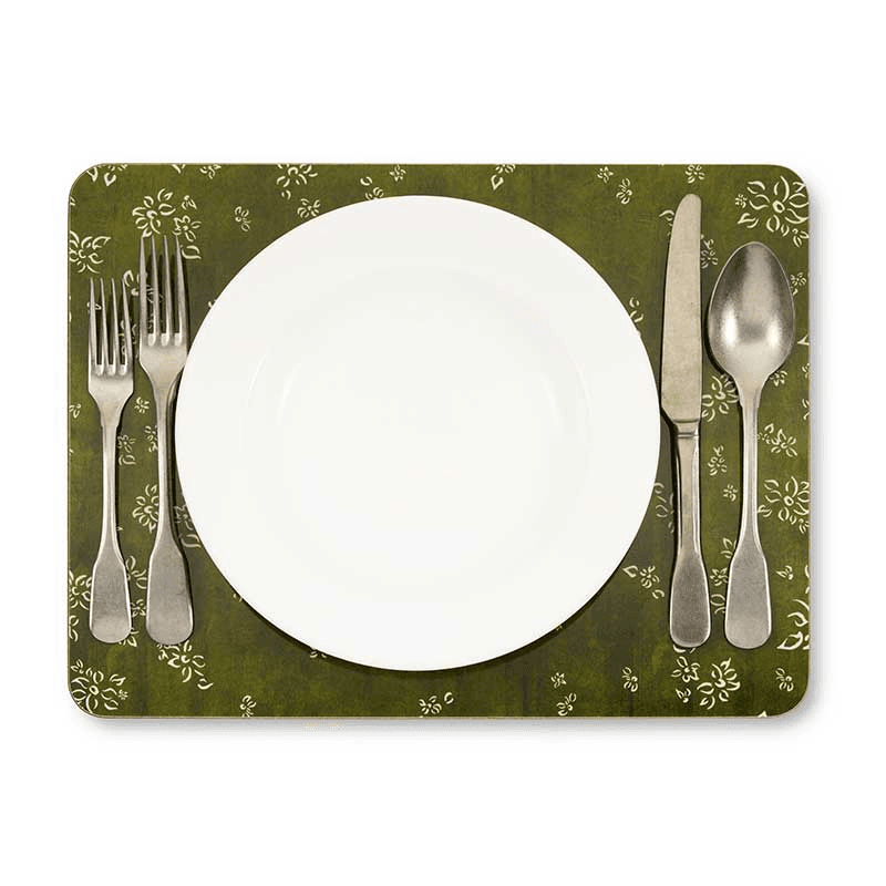 Falling Flower Rectangle Placemat, 38 x 29 cm, Avocado Green