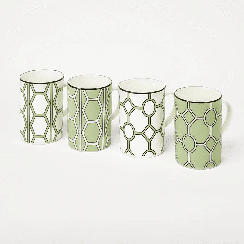 Hex & Hoop Set of 4 Mugs, 350ml, Apple Green