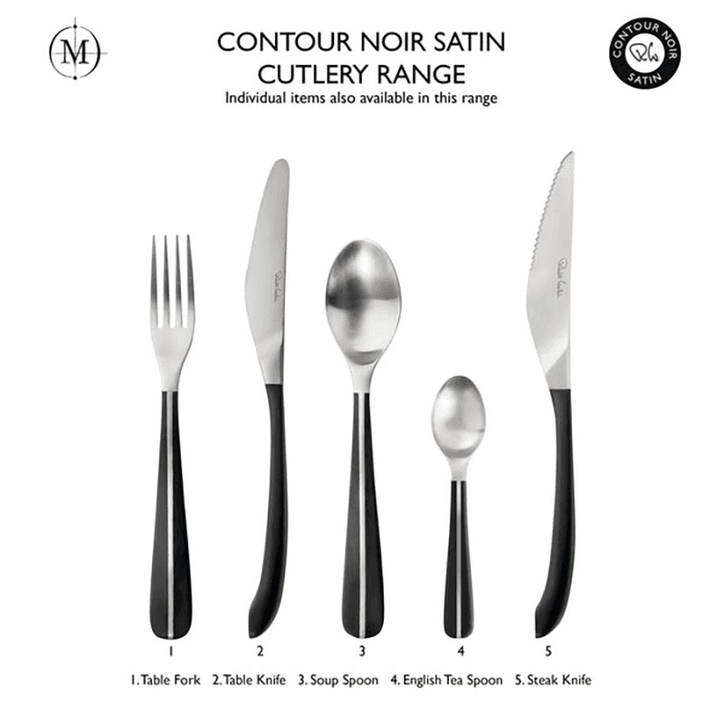 Contour Noir Noir 4 Piece Steak Knife Set, Black, Satin Stainless Steel