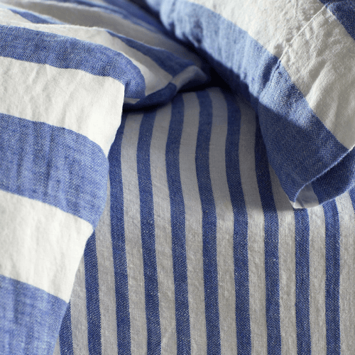 Image showing the Cora Stripe Linen Fitted Sheet, King, Cobalt product.