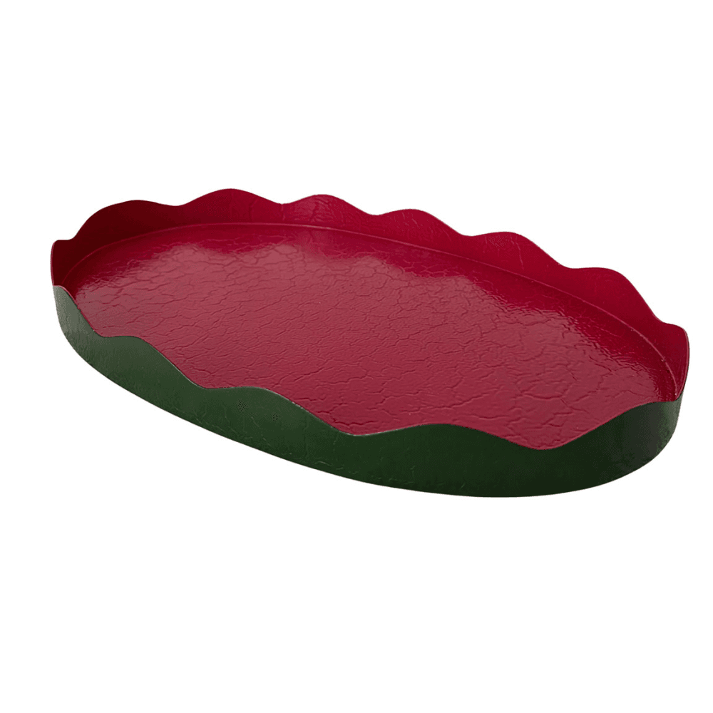 Toleware Tray, 52 x 40cm, Dark Green & Raspberry
