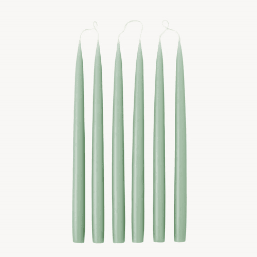 Image showing the Set of 6 Tapered Dinner Candles, H35cm, Sage Green product.