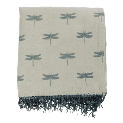 Image showing the Dragonfly Knitted picnic blanket, 145 x 145cm, Grey/Blue product.