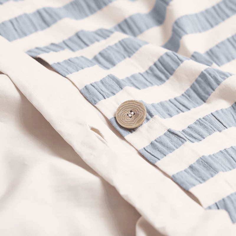 Seersucker Stripe Cotton Duvet Cover, Super King, Warm Blue