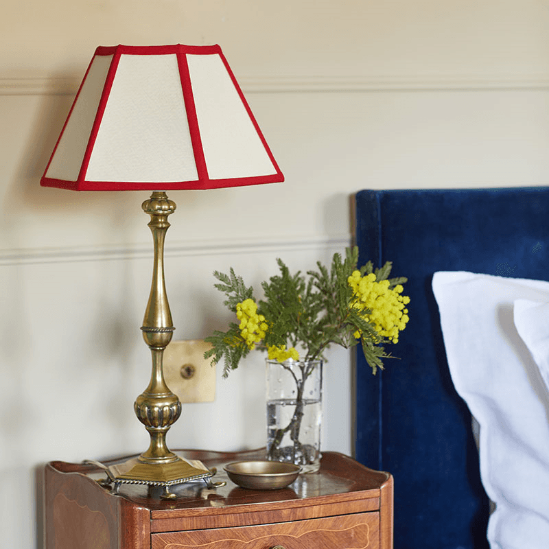 Hexagon Linen Lampshade, 10", Cream/ Red Trim