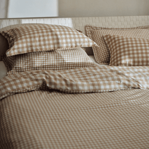 Image showing the Barton Gingham Double Duvet Cover Set, Biscuit product.
