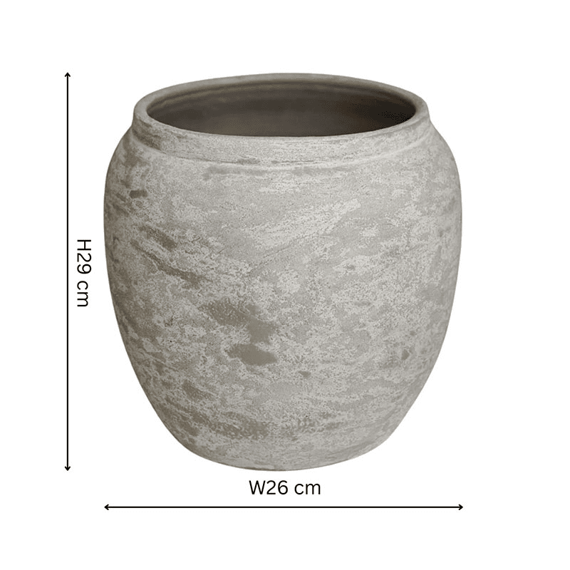 Milos Rustic Round Planter, H29cm, Cement