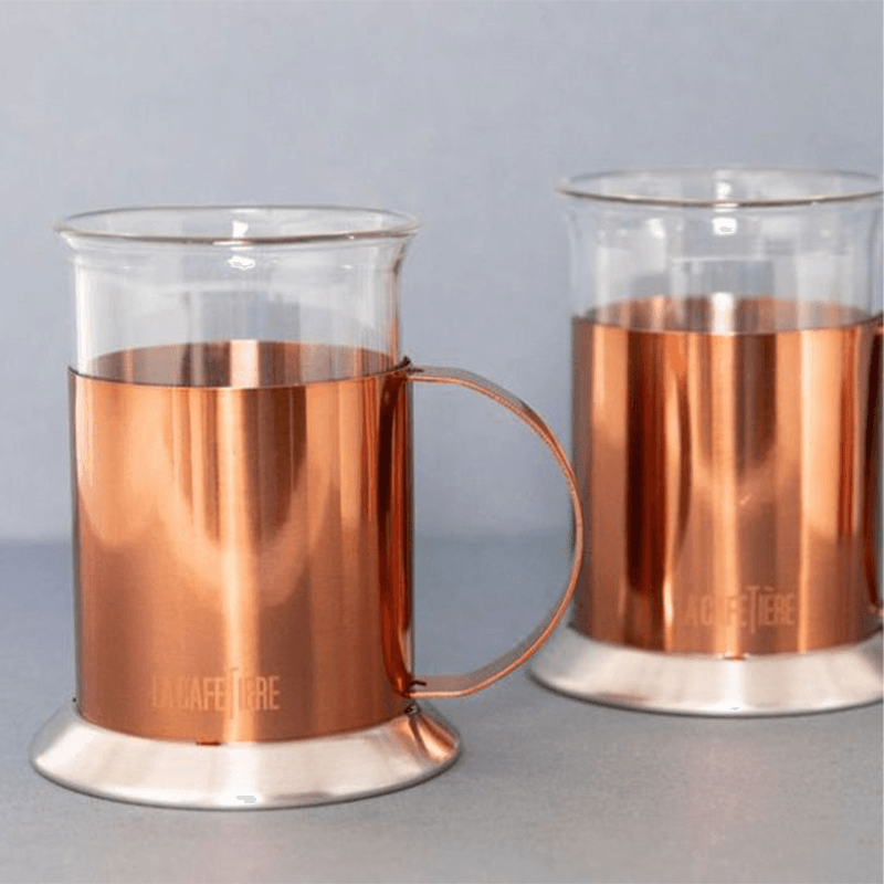 Set of 2 Glass Mugs, 300ml, Copper/Glass