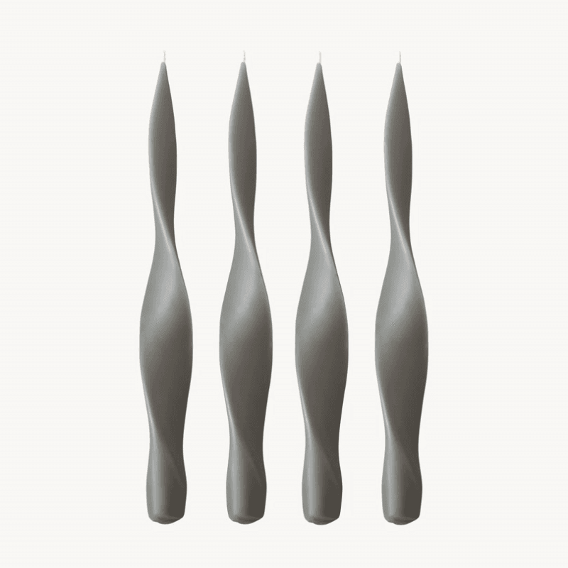 Ribbon Set of 4 Dinner Candles, H30cm, Mid Grey