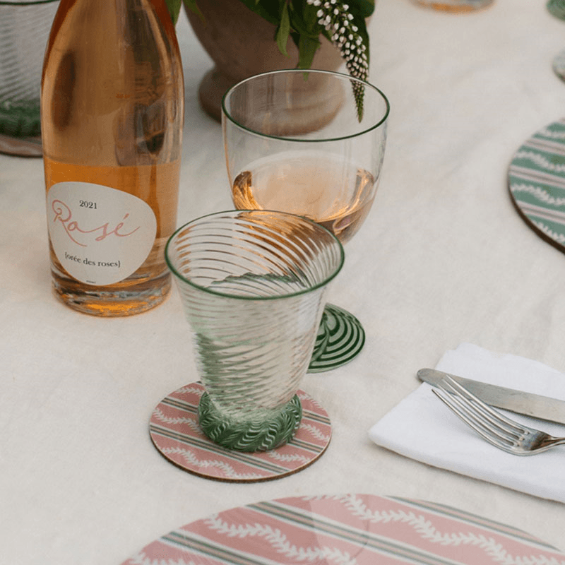 Vines Set of 6 Coasters, D10cm, Green & Pink