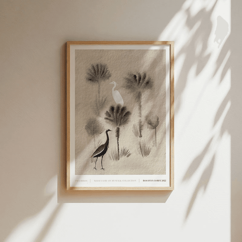 Two Birds Recycled Paper Print, A2, Grey