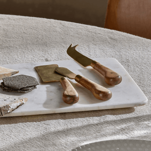 Image showing the Maram Set of 3 Cheese Knives, Natural & Gold product.