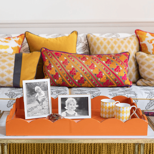 Image showing the Lacquered Scallop Ottoman Tray 66 x 43cm, Orange product.