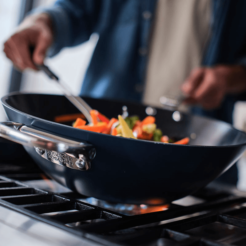 Space Folding Ceramic Non-Stick Wok, 32cm, Midnight Blue