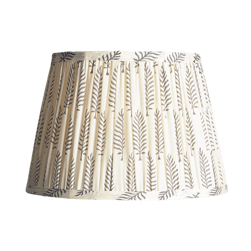 Straight empire Shade, 30cm, Grey Ferns block printed cotton