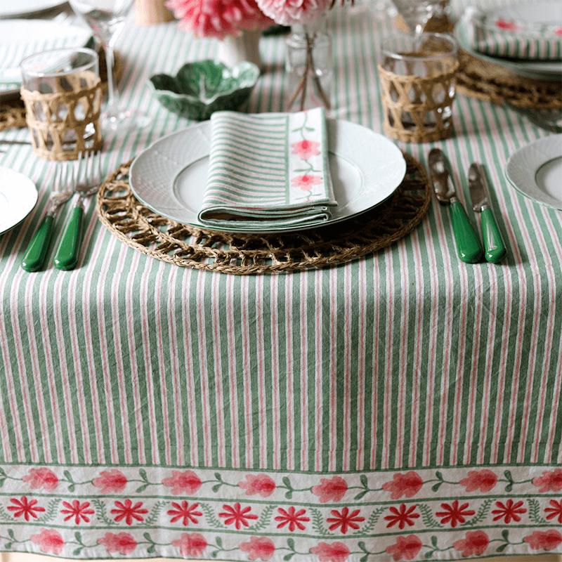Suzani Stripe Tablecloth, 150 x 350cm, Green