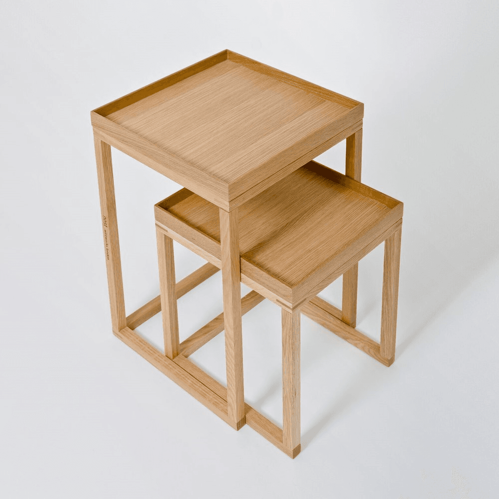 Pair of nest tables, H58.5 x W36 x D36cm, Oak