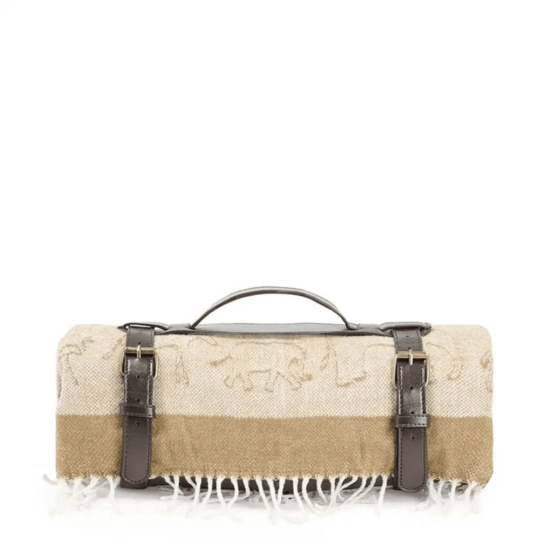 Animals of the Savannah Knitted Picnic Blanket, Tan