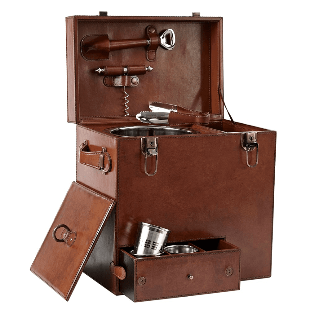 Brown Leather Drinks Box, Incl. Ice Bucket