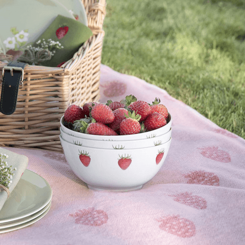 Image showing the Strawberries Bowl, D15cm, White, Green product.