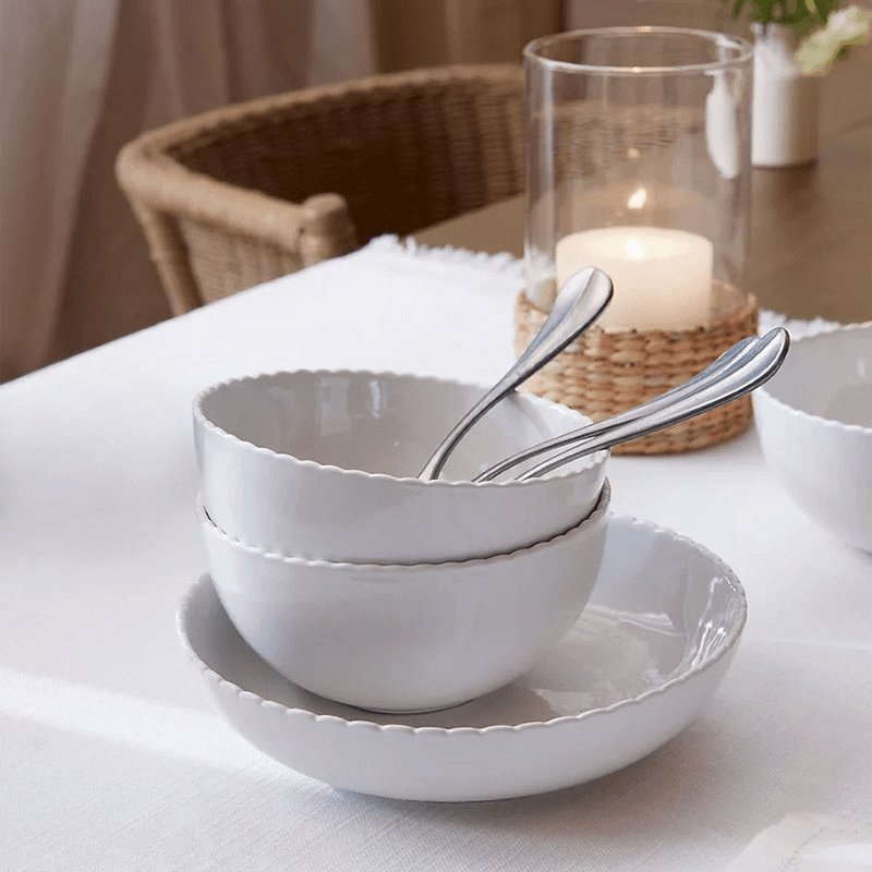Scalloped Set of 2 Mini Shallow Bowl, D21cm, White