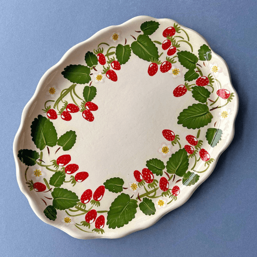 Image showing the Minnie-Mae Studio Woodland Strawberry Serving Platter, 27cm x 21cm, Multi product.